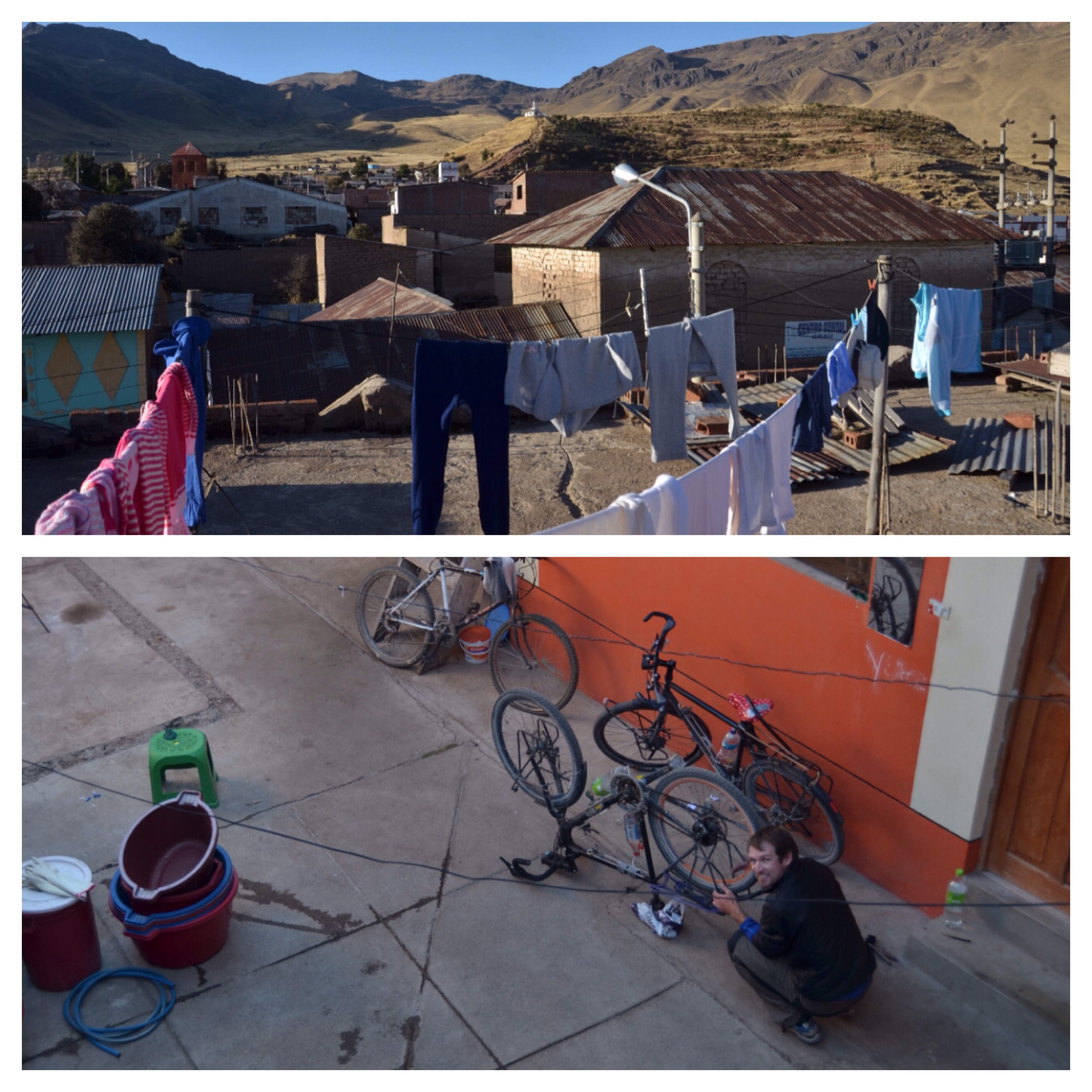 Abendsonne auf der Dachterrasse, Velowerkstatt im Innenhof des Hostels